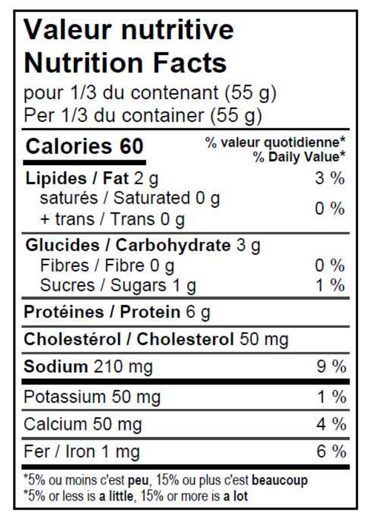 Valeur nutritive d'une conserve de bourgots à la bisque de homard de Chasse-Marée, entreprise locale de Rimouski qui propose des produits de la mer issus de la pêche durable et pêchés au Québec, dans le fleuve Saint-Laurent.