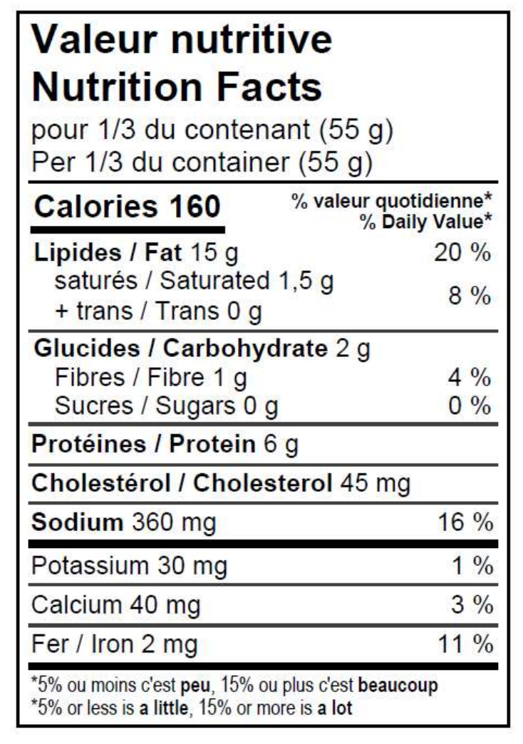 Valeur nutritive d'une conserve de bourgots à l'huile de cameline de Chasse-Marée, entreprise locale de Rimouski qui propose des produits de la mer issus de la pêche durable et pêchés au Québec, dans le fleuve Saint-Laurent.